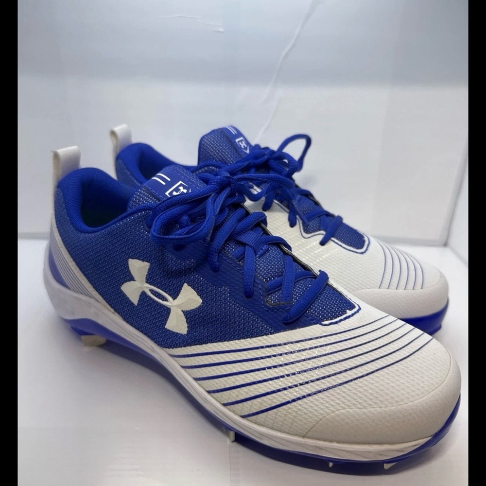 Under Armour Glyde ST Baseball or Softball Cleats, White/Royal Blue, Size 8